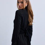 Back Tie Knitted Vest and Cupro Combined Maxi Dress
