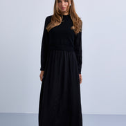 Back Tie Knitted Vest and Cupro Combined Maxi Dress