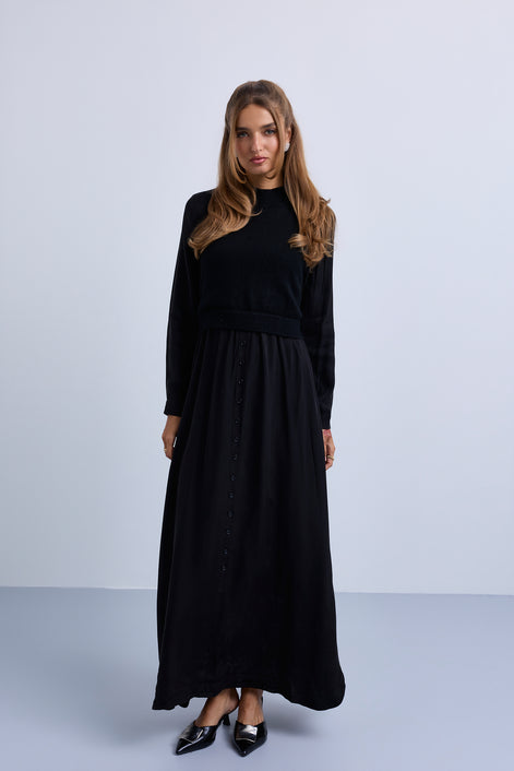 Back Tie Knitted Vest and Cupro Combined Maxi Dress