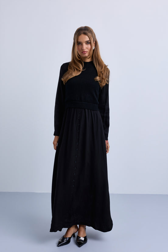Back Tie Knitted Vest and Cupro Combined Maxi Dress