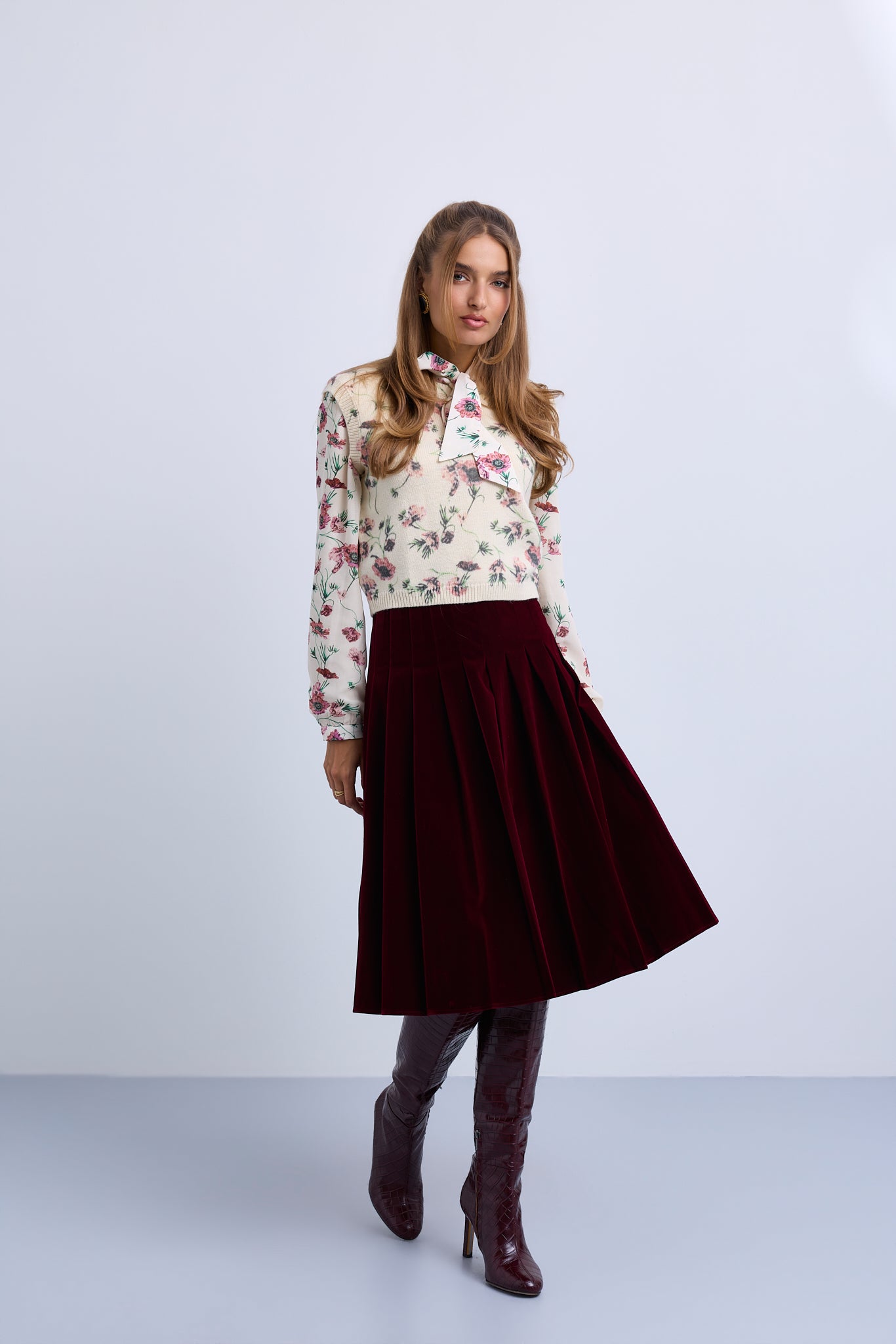Floral Printed Neck Tie Blouse