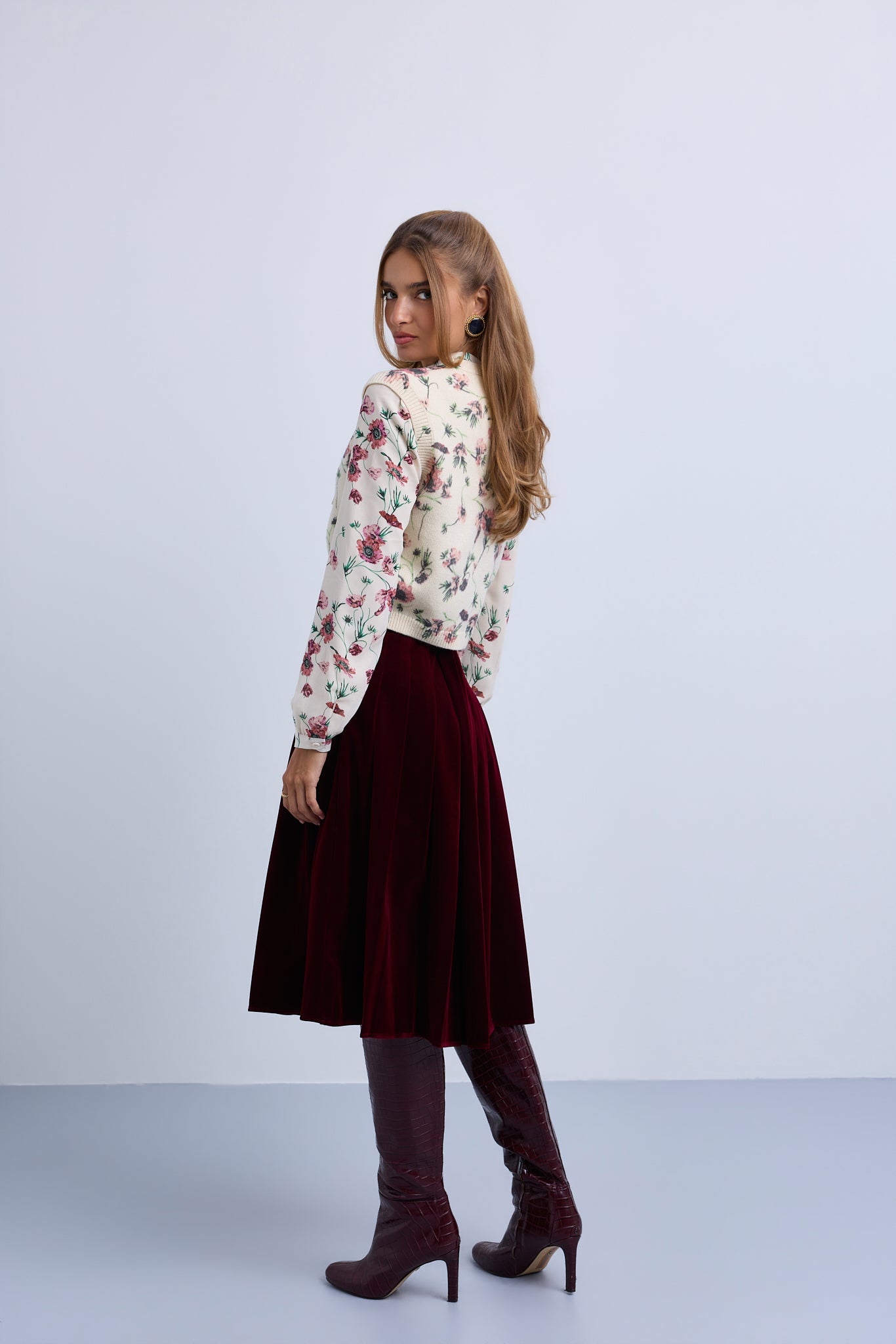Floral Printed Neck Tie Blouse