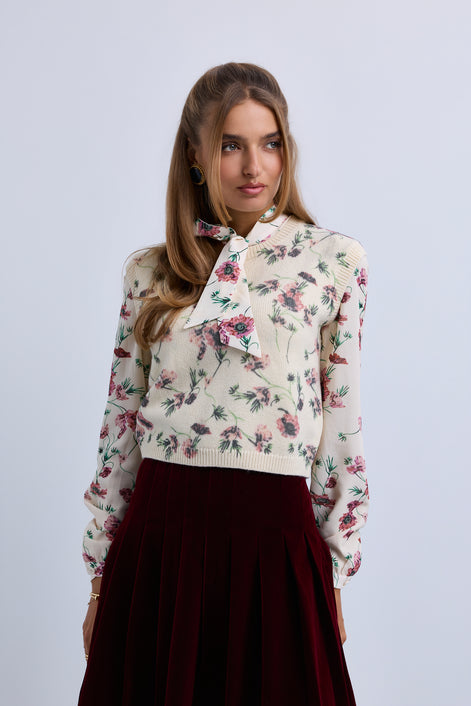 Floral Printed Knitted Sleeveless Vest