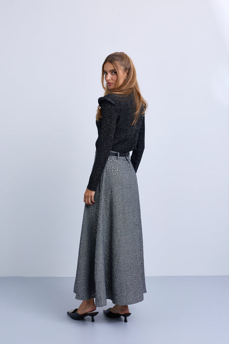 Lurex High Neck Top with Pipe Effect Armholes