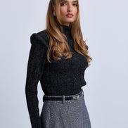 Lurex High Neck Top with Pipe Effect Armholes