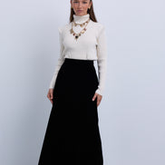Lurex High Neck Top with Pipe Effect Armholes
