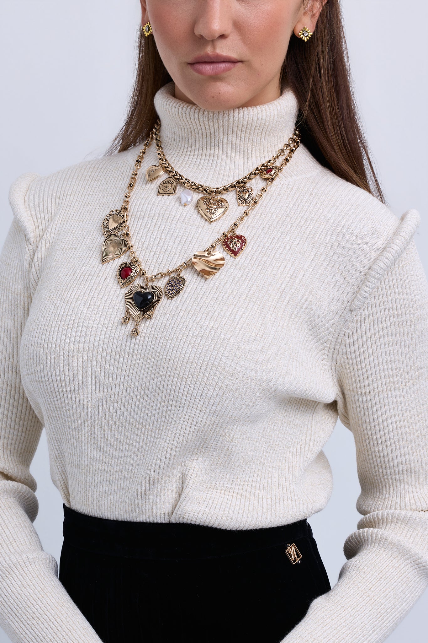 Lurex High Neck Top with Pipe Effect Armholes