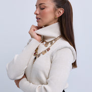 Lurex High Neck Top with Pipe Effect Armholes