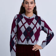 Diamond Design  Knitted Button Front Cardigan