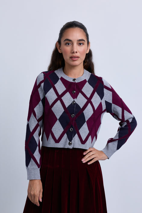 Diamond Design  Knitted Button Front Cardigan