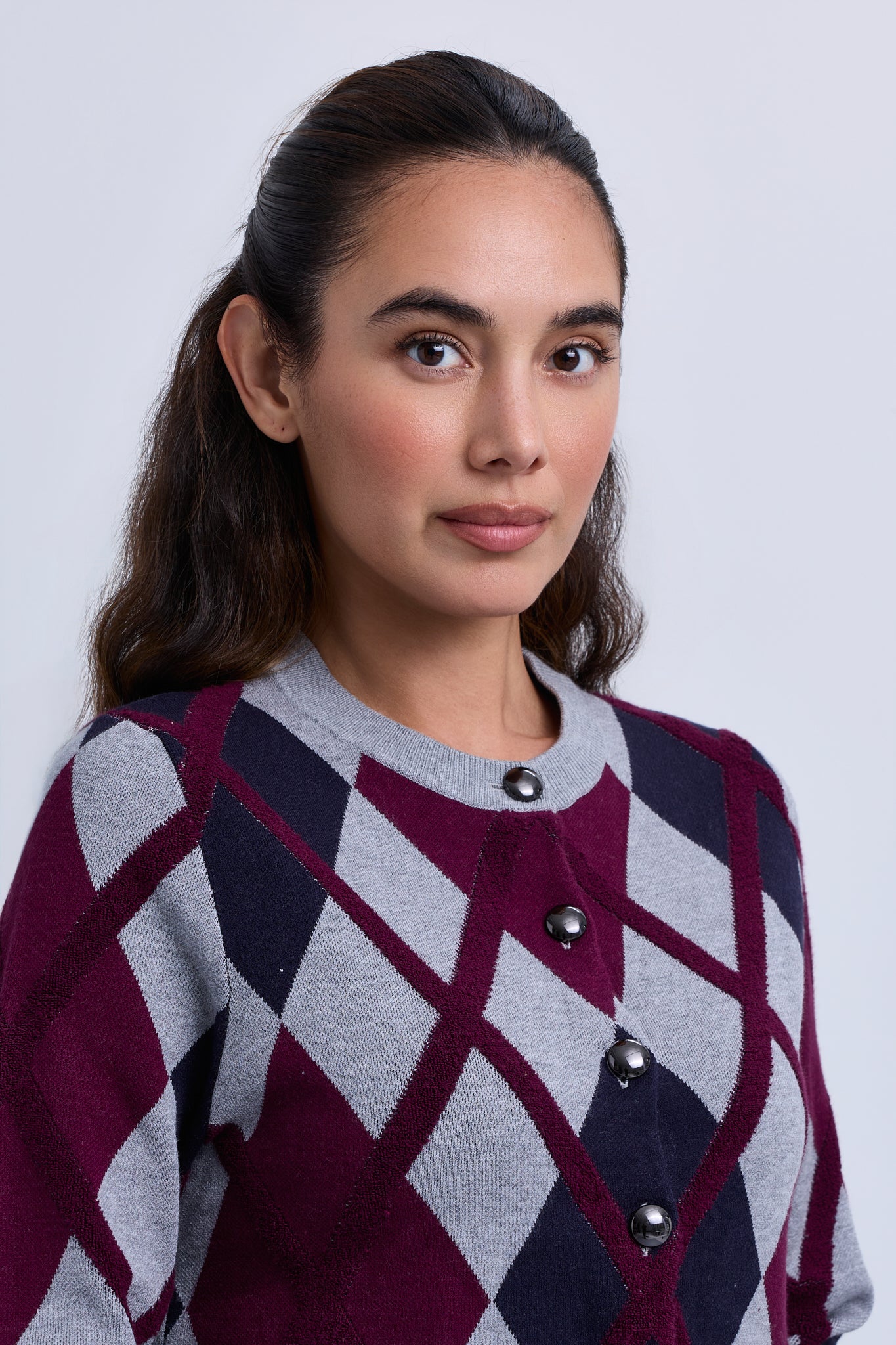 Diamond Design  Knitted Button Front Cardigan