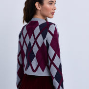 Diamond Design  Knitted Button Front Cardigan