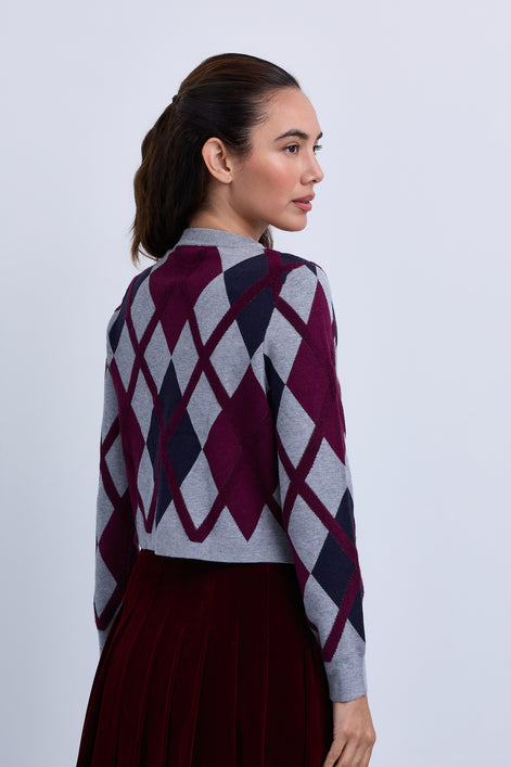 Diamond Design  Knitted Button Front Cardigan