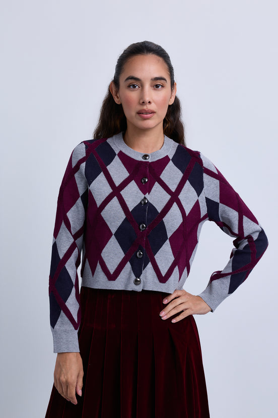 Diamond Design  Knitted Button Front Cardigan