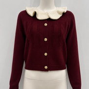 Design Knit Button Front Cardigan With Fluted Contrast Collar