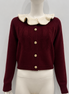 Design Knit Button Front Cardigan With Fluted Contrast Collar - Burgundy