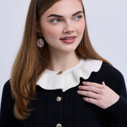 Design Knit Button Front Cardigan With Fluted Contrast Collar