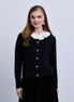 Design Knit Button Front Cardigan With Fluted Contrast Collar