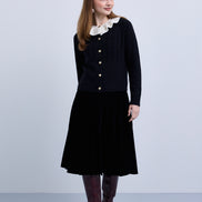 Design Knit Button Front Cardigan With Fluted Contrast Collar