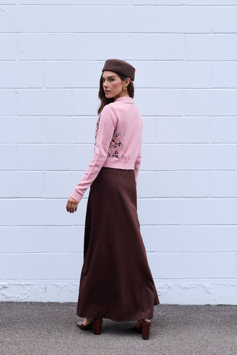 Aline Maxi Dress with Taffeta Fold Down Collar
