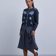 Button Front knit Cardigan with Piping Details and Beaded Flowers