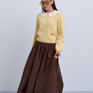 Soft Feel Knit Top with Crochet Collar and Side Pocket
