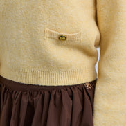 Soft Feel Knit Top with Crochet Collar and Side Pocket