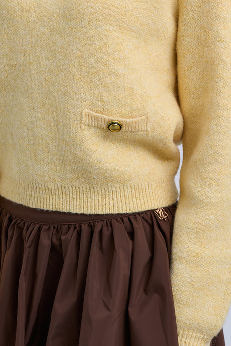 Soft Feel Knit Top with Crochet Collar and Side Pocket