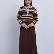 Colour Block Stripey Polo Style Knit Top
