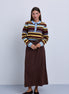 Colour Block Stripey Polo Style Knit Top