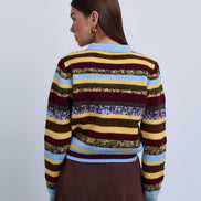 Colour Block Stripey Polo Style Knit Top
