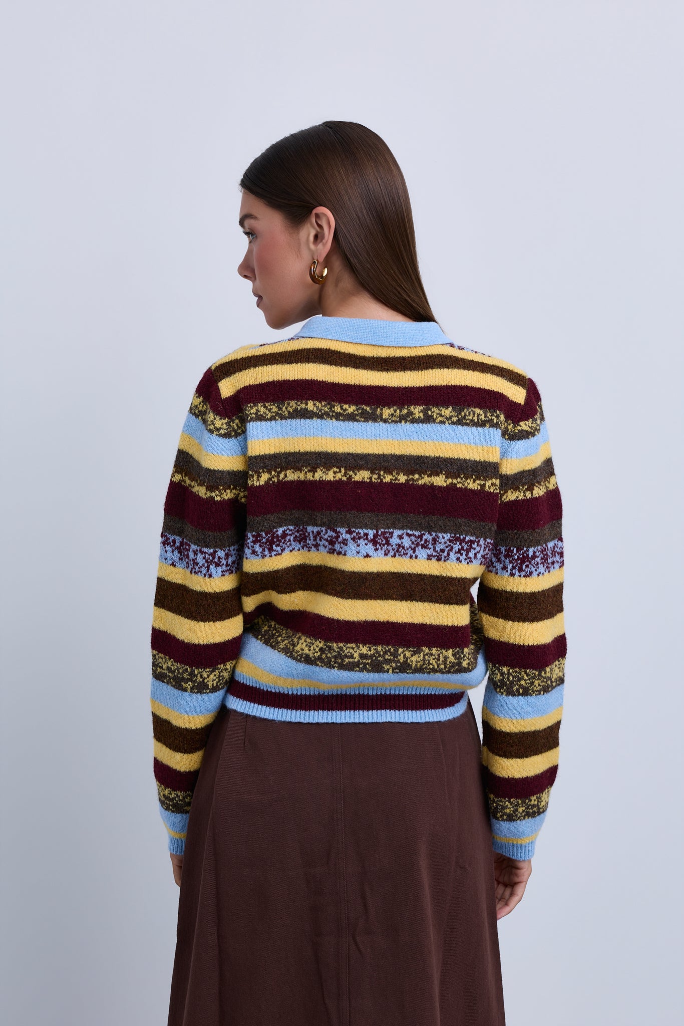 Colour Block Stripey Polo Style Knit Top