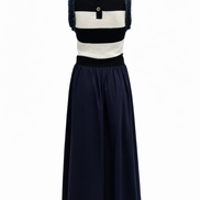Wide Stripe Top & Full Skirt Sleeveless Dress with Raw Denim Finishes