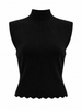 Sleeveless Vest with Scallop Edge and Pin Applique - Black