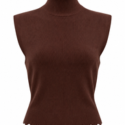 Sleeveless Vest with Scallop Edge and Pin Applique - Brown