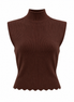 Sleeveless Vest with Scallop Edge and Pin Applique - Brown