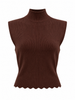 Sleeveless Vest with Scallop Edge and Pin Applique - Brown