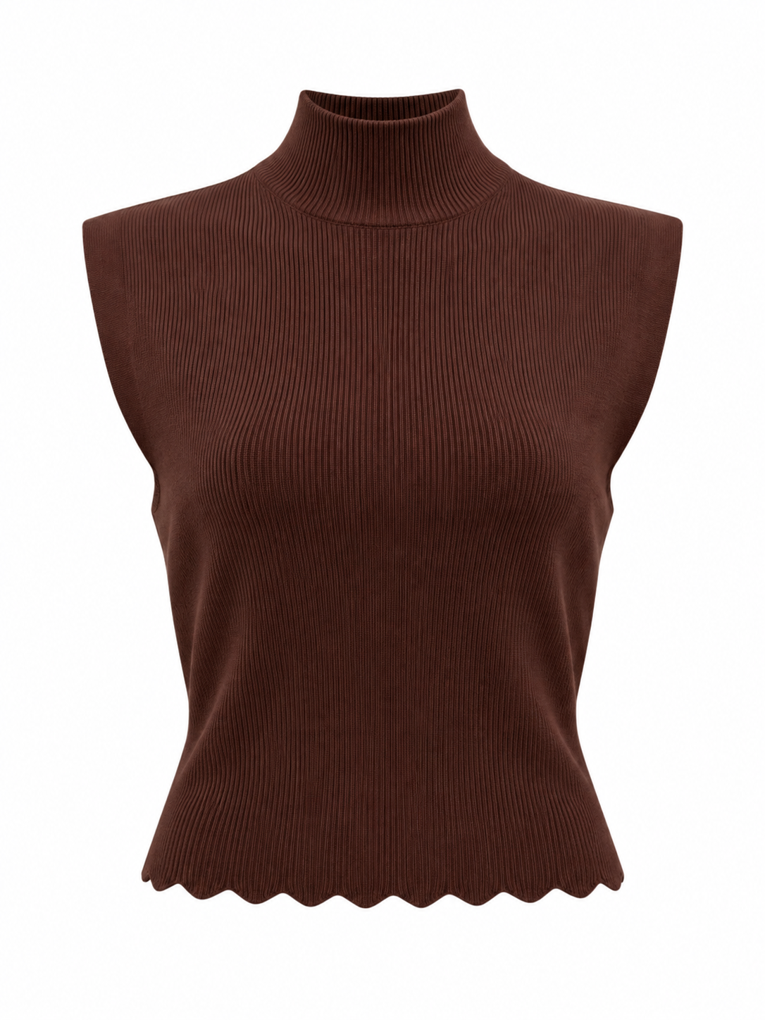 Sleeveless Vest with Scallop Edge and Pin Applique - Brown
