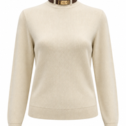 Buckle Collar Mock Neck Knit Sweater - Cream