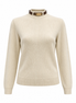 Buckle Collar Mock Neck Knit Sweater - Cream