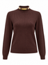 Buckle Collar Mock Neck Knit Sweater - Brown
