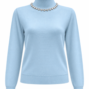 Fine Knit Hi Neck Top with embellished Neckline - Black