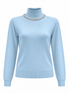 Fine Knit Hi Neck Top with embellished Neckline - Light Blue