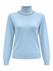 Fine Knit Hi Neck Top with embellished Neckline - Light Blue