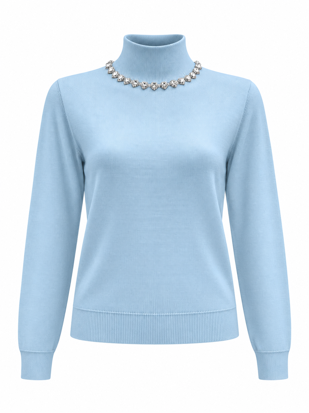 Fine Knit Hi Neck Top with embellished Neckline - Black
