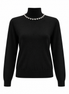 Fine Knit Hi Neck Top with embellished Neckline - Black