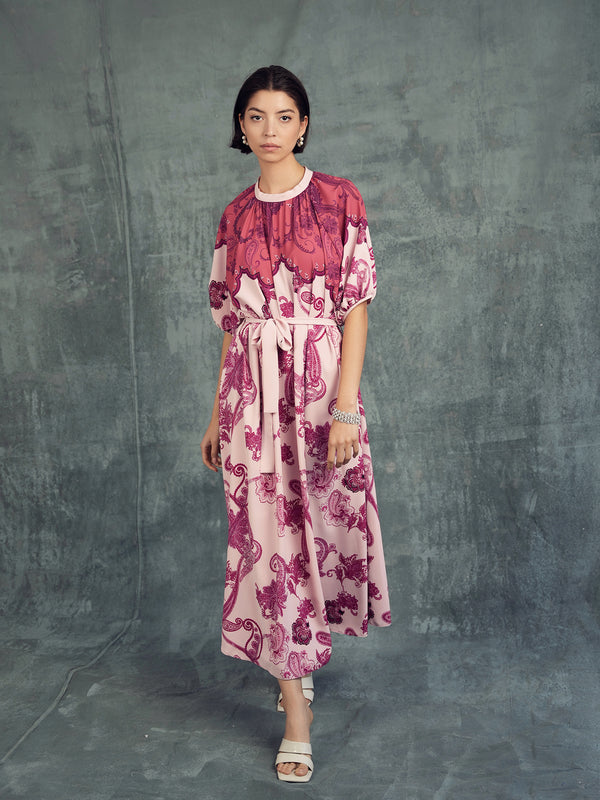Paisley Print Loose Fit Dress with Freetie Belt