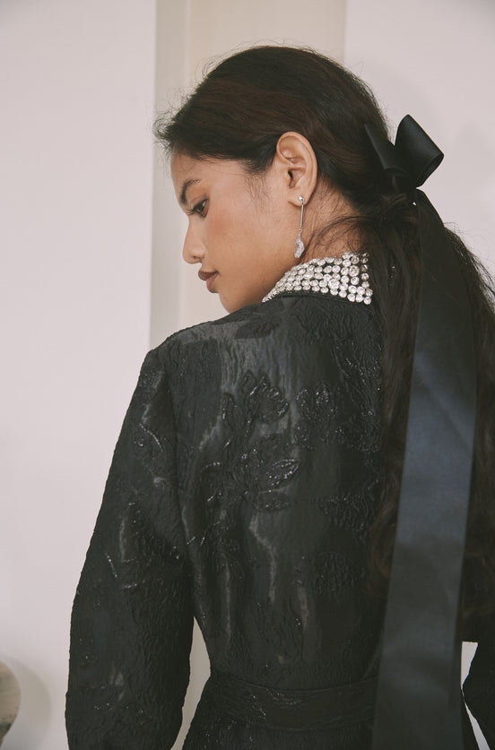 Brocade Gown with Embellished Collar