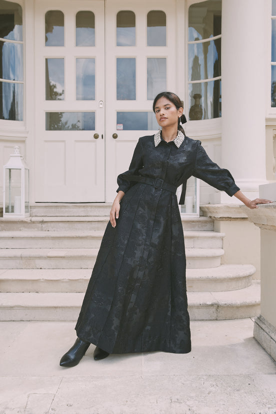 Brocade Gown with Embellished Collar