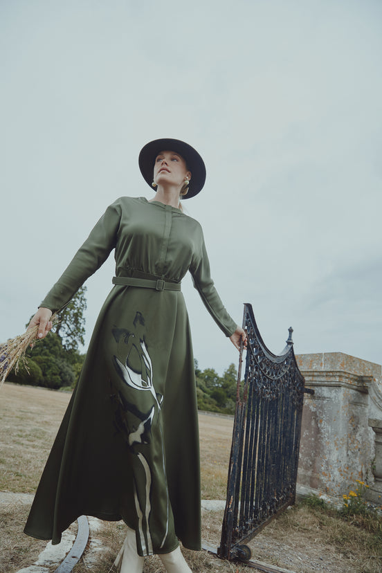 Satin Dress with Enlarged Printed Flower